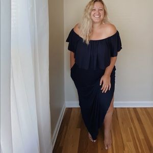 Off the Shoulder Navy Blue Maxi